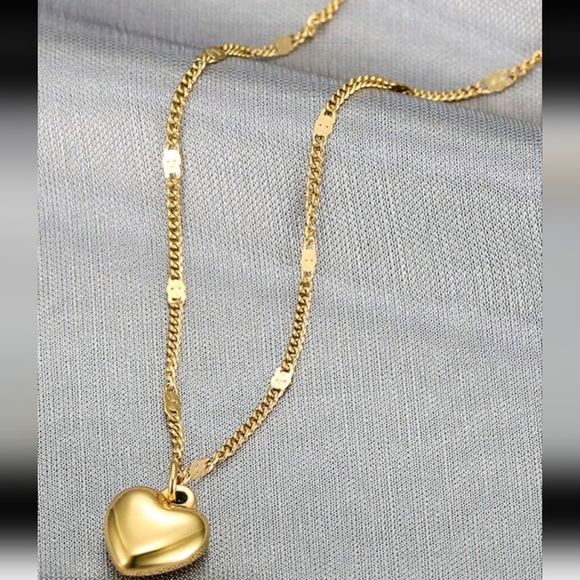 Fashion Necklace With Puffed Heart Pendant, Yellow Gold Tone - Picture 2 of 5